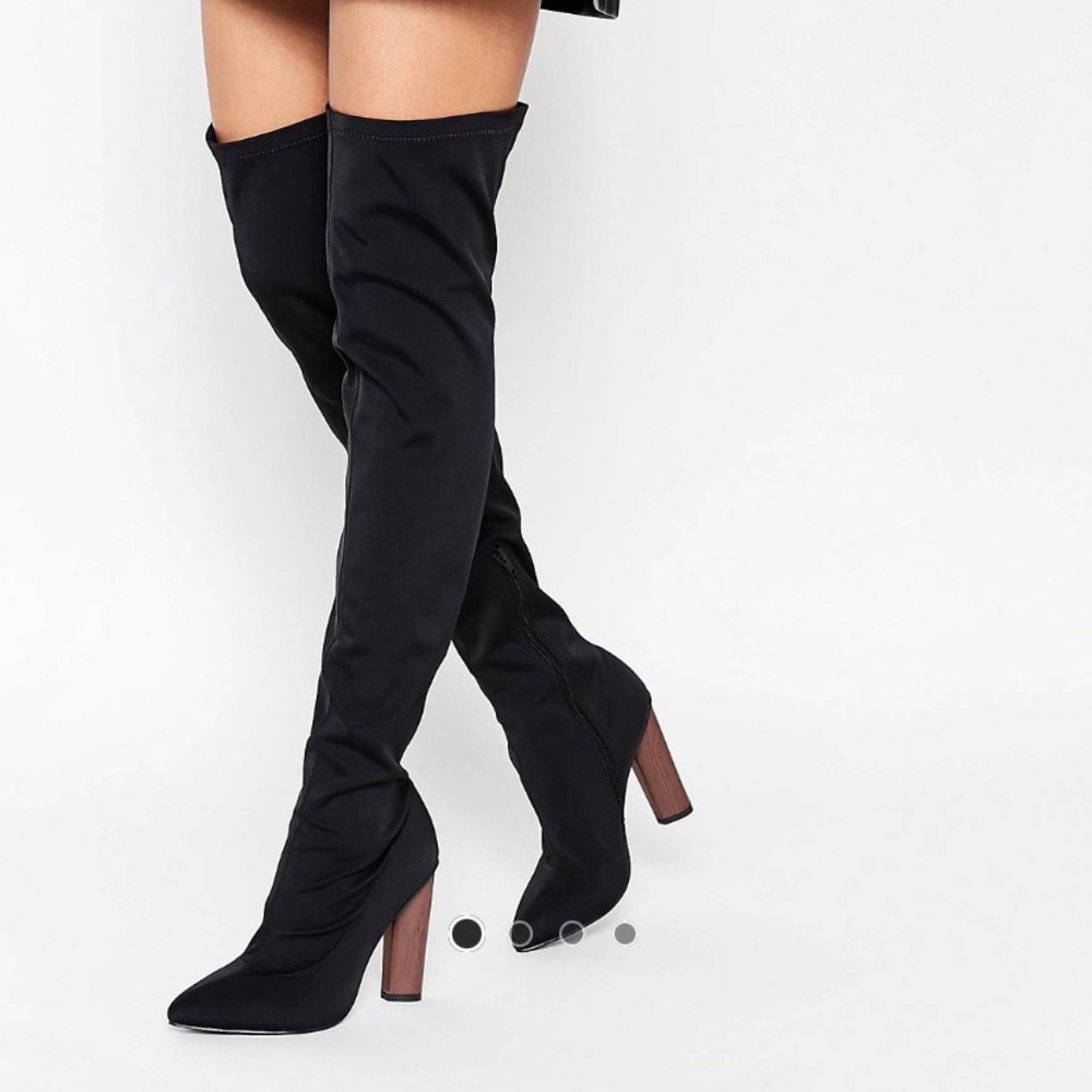 Scuba over the knee boots with contrast heel